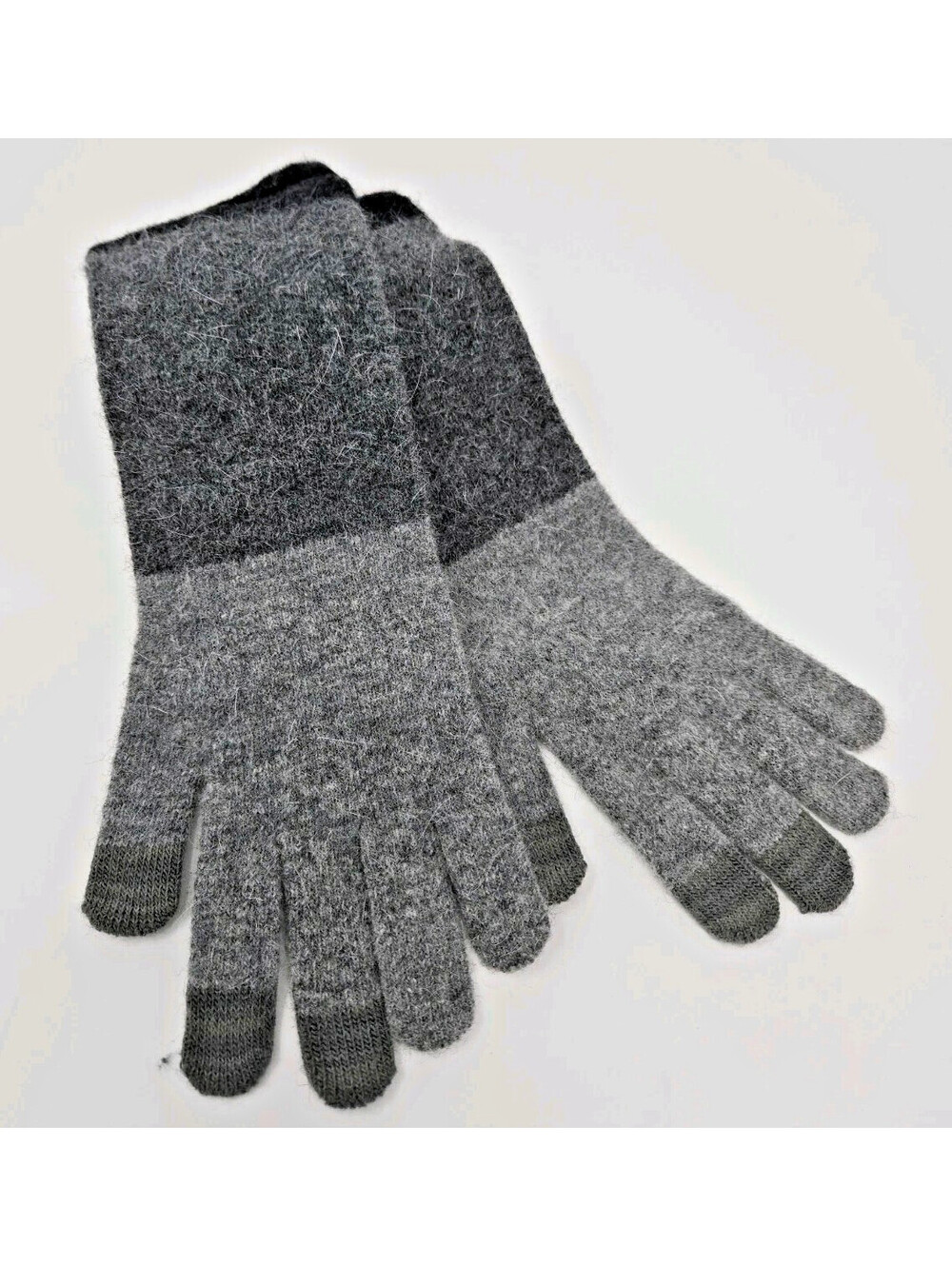 Evolg Knit Touchscreen Gloves Long Gray Striped Angora Knit Soft Cozy Warm